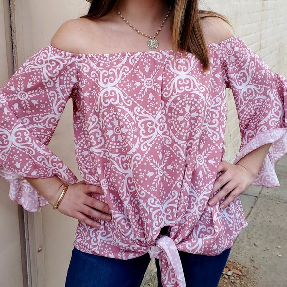 SALE - Strapless Pink Top with Tie, Summer Top, Spring Top. Medium - Picture 1 of 2